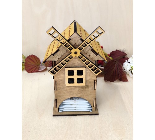 Очаровательный Чайный Домик "Ветряная Мельница" из Березовой Фанеры (Палисандр-лиственница)