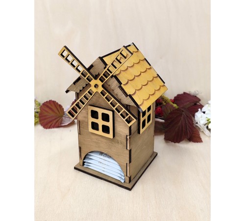 Очаровательный Чайный Домик "Ветряная Мельница" из Березовой Фанеры (Палисандр-лиственница)