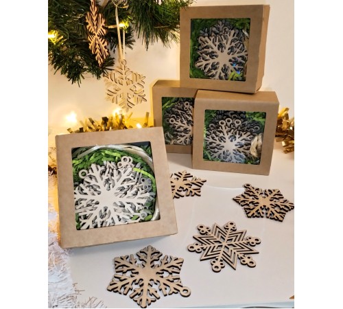 Набор ёлочных игрушек "Снежинки" из фанеры, 8см, 12 штук